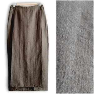 ANNETTE GORTZ Linen Silk Blend Long Maxi Skirt Double Slit Elegant Gray Sz M 38